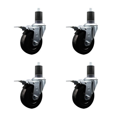 Service Caster 4'' SS Hard Rubber Swivel 1-5/8'' Expand Stem Caster Set Total Lock Brake, 4PK SCC-SSEXTTL20S414-HRS-158-4